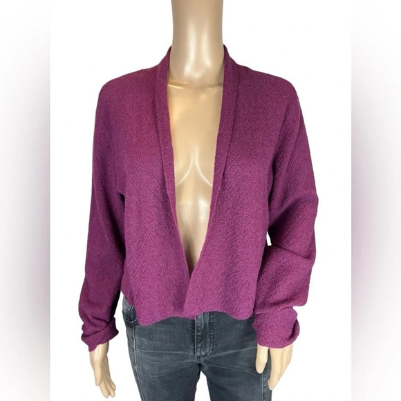 EILEEN FISHER Womens Long Sleeve Open Front Purple Wool Cropped Cardigan Size M - Picture 2 of 8